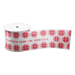 Rood en Wit Sneeuwvlok Custom Vrolijk Kerstfeest Lint