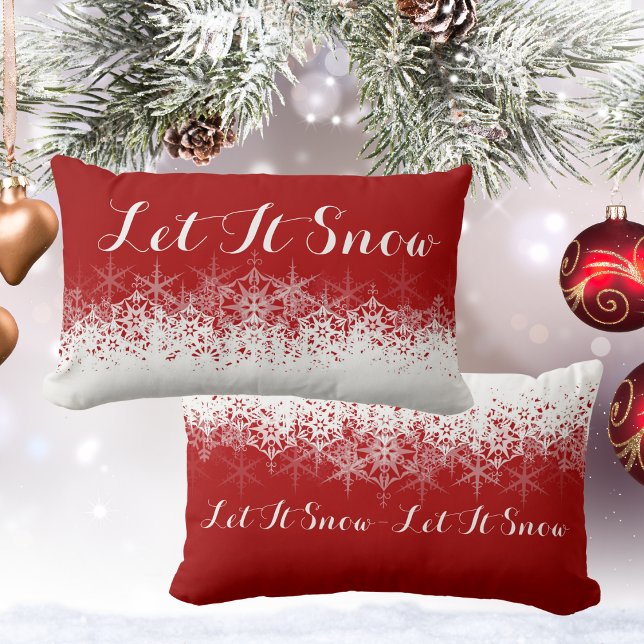 Rood en Wit, Sneeuwvlok, Laat het sneeuwen, Kussen (Red and White, Snowflake, Let It Snow, Lumbar Pillow)