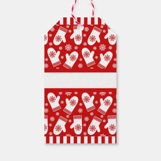 Rood en wit Sneeuwvlok Mittens Christmas Gift Labe Cadeaulabel (Achterkant)
