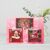Rood en Wit Sneeuwvlokken Familie Foto's Kerstmis Kaart (Staand voorkant)