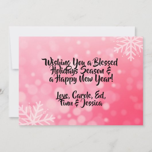 Rood en Wit Sneeuwvlokken Familie Foto's Kerstmis Kaart (Achterkant)