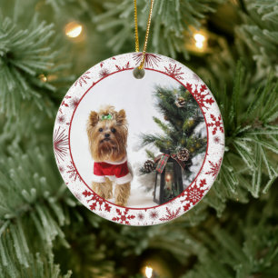 Rood en wit sneeuwvlokpatroon Foto keramische vers Keramisch Ornament