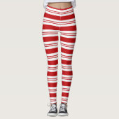 Rood en wit snoepriet gestreepte leggings (Voorkant)