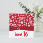 Rood en wit Snowflake 16e verjaardag Uitnodiging (Staand voorkant)