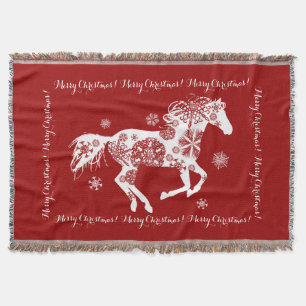 Rood en wit Snowflake kerstpaard Deken