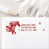 Rood en wit Snowflake kerstpaard Etiket (Insitu)