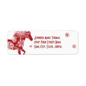 Rood en wit Snowflake kerstpaard Etiket (Voorkant)