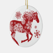 Rood en wit Snowflake kerstpaard Keramisch Ornament (Rechts)