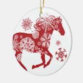 Rood en wit Snowflake kerstpaard Keramisch Ornament (Links)