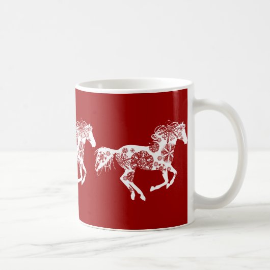 Rood en wit Snowflake kerstpaard Koffiemok (Rechts)