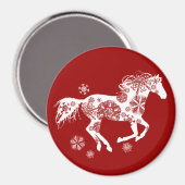 Rood en wit Snowflake kerstpaard Magneet (Voorkant / Achterkant)