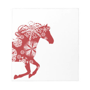 Rood en wit Snowflake kerstpaard Notitieblok