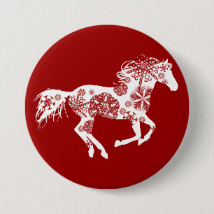 Rood en wit Snowflake kerstpaard Ronde Button 7,6 Cm