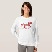 Rood en wit Snowflake kerstpaard T-shirt (Voorkant volledig)
