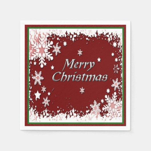 Rood en wit Snowflake Merry Kerstmis Napkins Servetten (Voorkant)