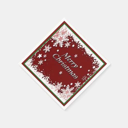 Rood en wit Snowflake Merry Kerstmis Napkins Servetten (Hoek)