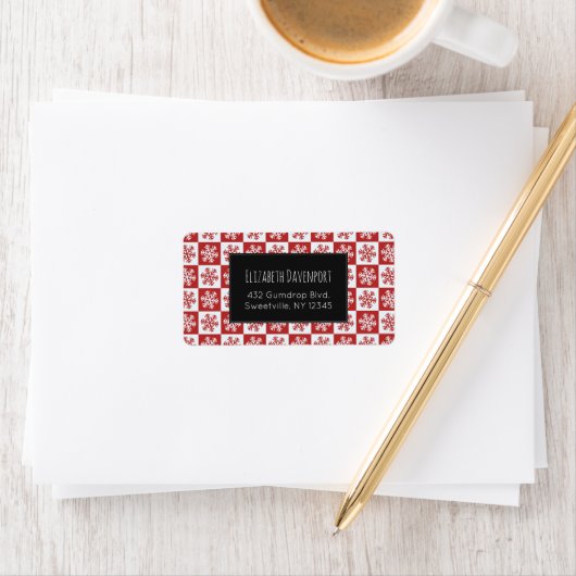 Rood en wit Snowflake Patroon Etiket (Insitu)