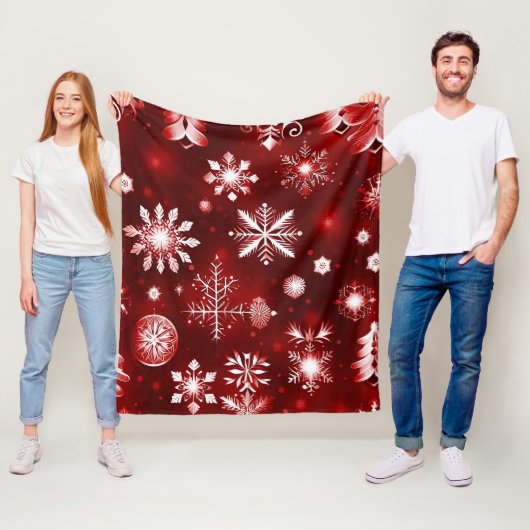 Rood en wit Snowflake patroon Fleece Deken (In situ)
