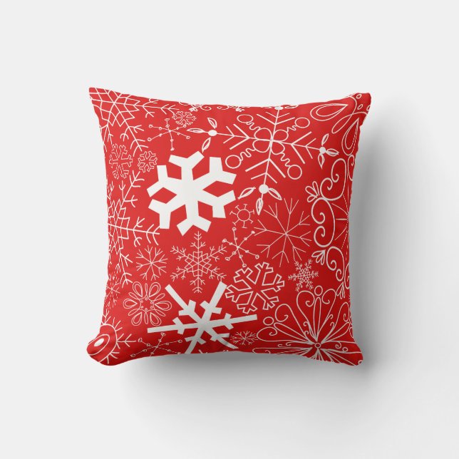 Rood en wit Snowflake Pattern Kerstmis Kussen (Voorkant)