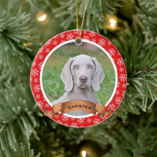 Rood en wit Snowflake Pet Photo Ceramic Ornament (Boom)