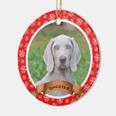 Rood en wit Snowflake Pet Photo Ceramic Ornament (Links)