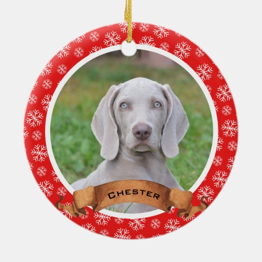 Rood en wit Snowflake Pet Photo Ceramic Ornament (Achterkant)
