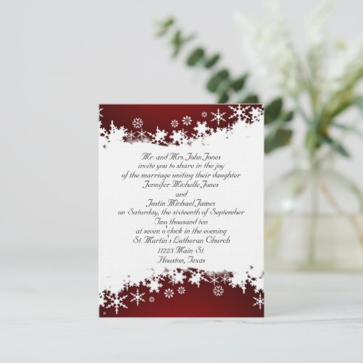 Rood en wit Snowflake Weddenschap Kaart (Staand voorkant)