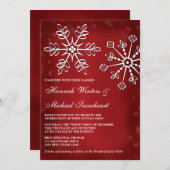 Rood en wit Snowflake Wedding Invitaties Kaart (Voorkant / Achterkant)