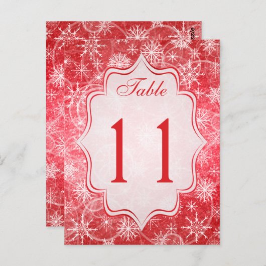 Rood en wit Snowflakes Tabelnummer Kaart (Voorkant / Achterkant)