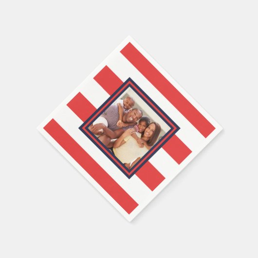 Rood en wit streeppatroon met foto servet (Hoek)