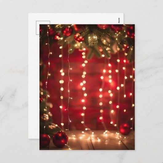 Rood en Wit Touwtje Licht Kerst Digitale Kunst Feestdagenkaart (Voorkant / Achterkant)