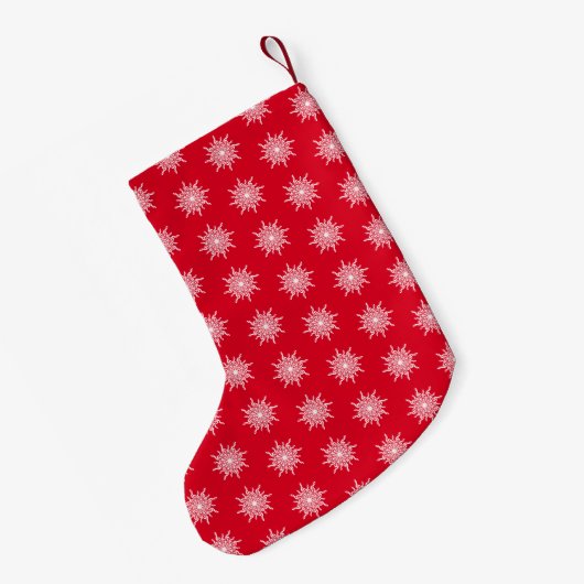 Rood en Wit Treble Clef Sneeuwvlok Patroon Kleine Kerstsok (Achterkant (Hangend))