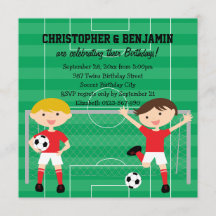Rood en wit Twin Boys Soccer v2 Birthday Party
