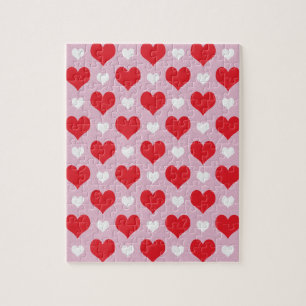 Rood en wit valentijn harten patroon legpuzzel