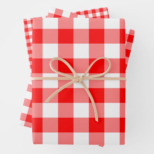 Rood en Wit Verschillende Maten Gingham Checks Inpakpapier Vel (In situ)