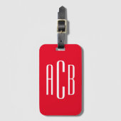 Rood en Wit Verticaal Drie Lettermonogram Bagagelabel (Voorkant (verticaal))