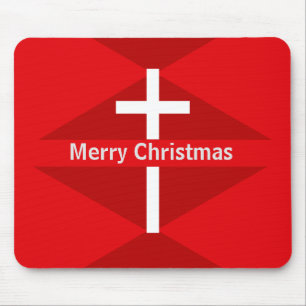 Rood en wit vrolijk Christelijk kerstkruis Muismat