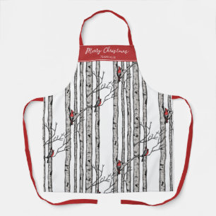 Rood en wit Vrolijk Kerstfeest Kardinaal Bird Birc Schort