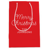 Rood en wit vrolijk kerstmonoline script medium cadeauzakje (Voorkant)