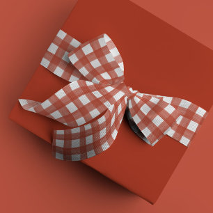 Rood en wit Waterverf Gingham Satin Lint