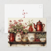  Rood en Wit Waterverf Landelijke Keuken Briefkaart (Voorkant / Achterkant)