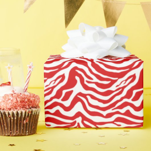 Rood en wit zebra omslagpapier cadeaupapier (Verjaardagsfeest)