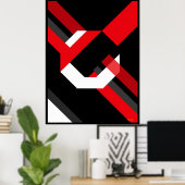 Rood en wit zeshoek Bauhaus minimalistisch ontwerp Poster (Thuiskantoor)