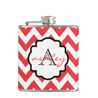 Rood- en witChevron Monogram Flask Heupfles