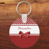 Rood- en witgingham- en pooldots met naam sleutelhanger (Voorkant)