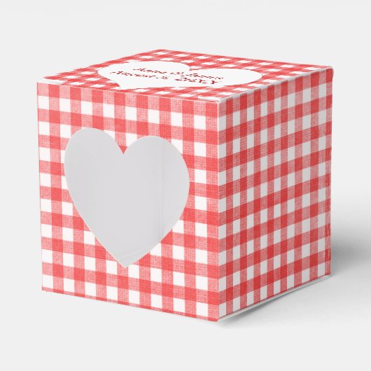 Rood- en witgingham met een hartenbeenderhok bedankdoosjes (Voorkant Zijde)