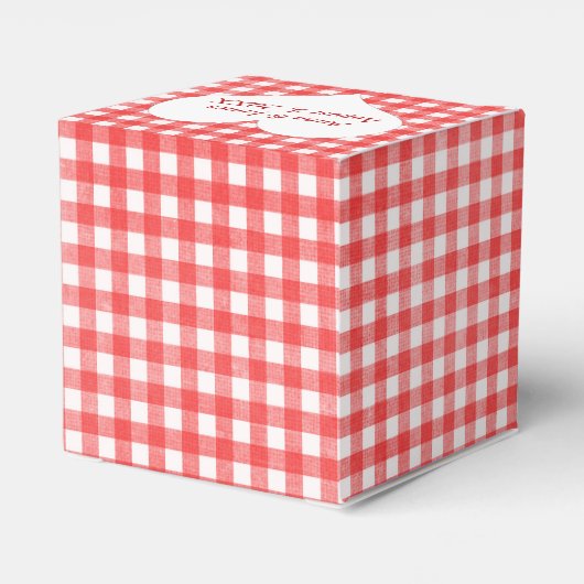 Rood- en witgingham met een hartenbeenderhok bedankdoosjes (Achterkant)