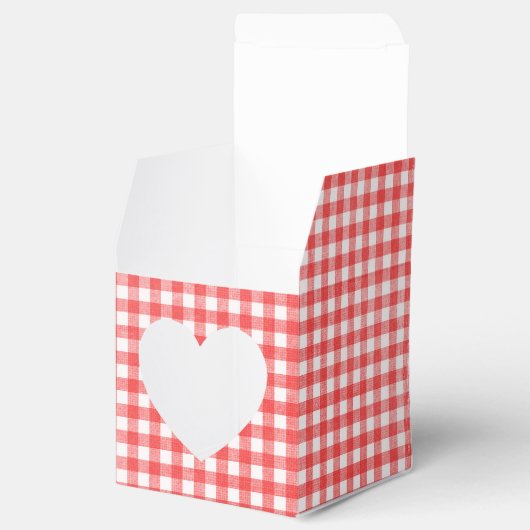 Rood- en witgingham met een hartenbeenderhok bedankdoosjes (Geopend)