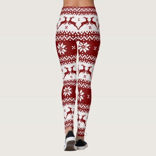 Rood- en witrendieren en snowflakes kerst leggings (Achterkant)