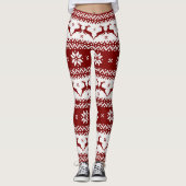 Rood- en witrendieren en snowflakes kerst leggings (Voorkant)
